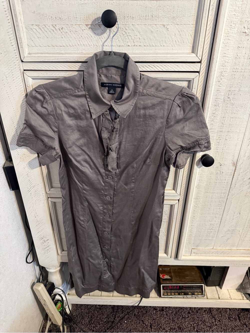 Banana Republic Gray Button-Front Short-Sleeve Mini Dress